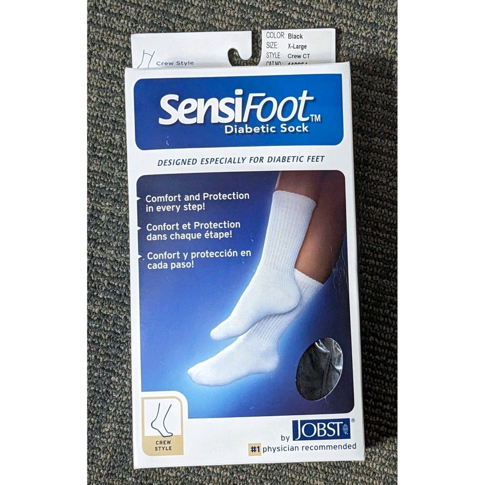 Jobst Sensifoot Diabetic Crew Socks Size XL Black 8-15 mmhg Compression‎ Support